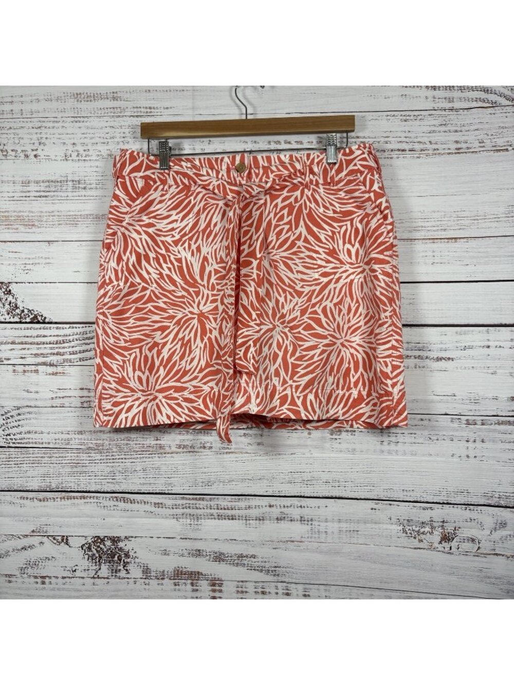 Lands End Orange Floral Cotton Belted Skort